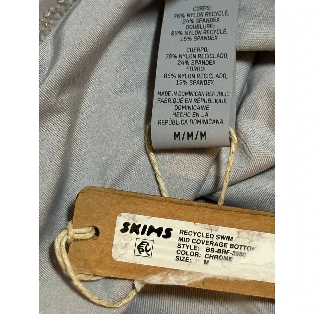 SKIMS Recycled Swim Mid Coverage Bikini Bottom Chrome Silver‎ Size M